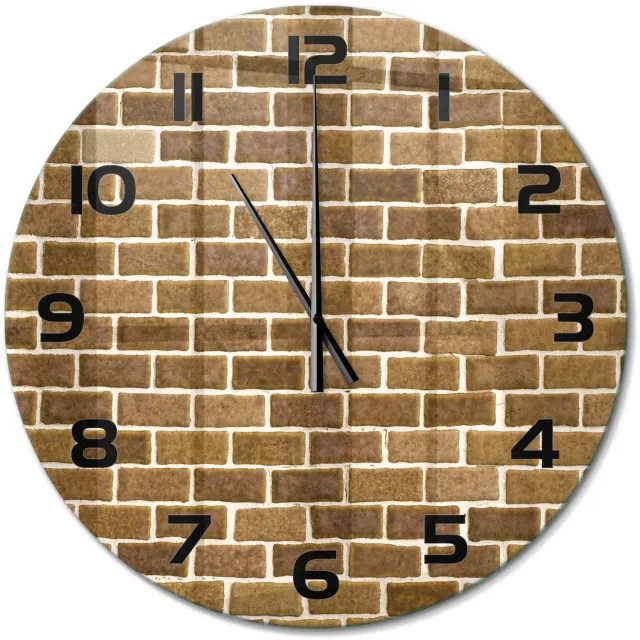 TULUP Wandklok - Bakstenen muur Glazen Klok Met Print - fi60 cm - Bruin Wandklok Glas Met Motief - Zwarte handen - Ronde Klok - Wandklok Glas Decoratie - Gekleurde Glazen Klok