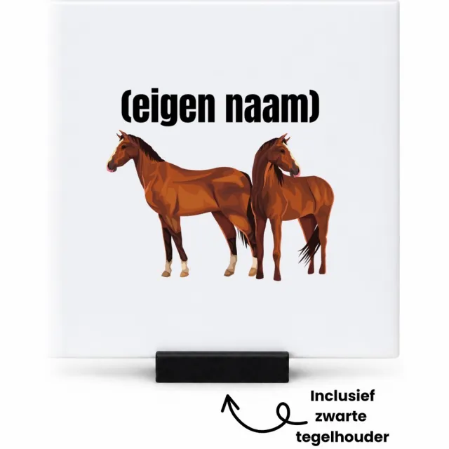 Hacebo paarden tegeltje met tegelhouder - Paarden - paardenliefhebebrs - tegeltjes met tekst - met eigen naam - Paarden spullen - Gepersonaliseerd - spreuktegels - 10.8x10.8 CM Wit