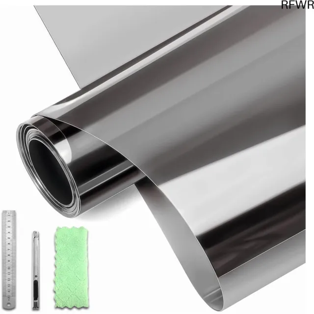 RFWR Verduisteringsfolie voor Ramen - Anti-UV, Spiegeleffect, Warmteregulering en Privacy (Grijs-Zilver, 44,3 x 200 cm)