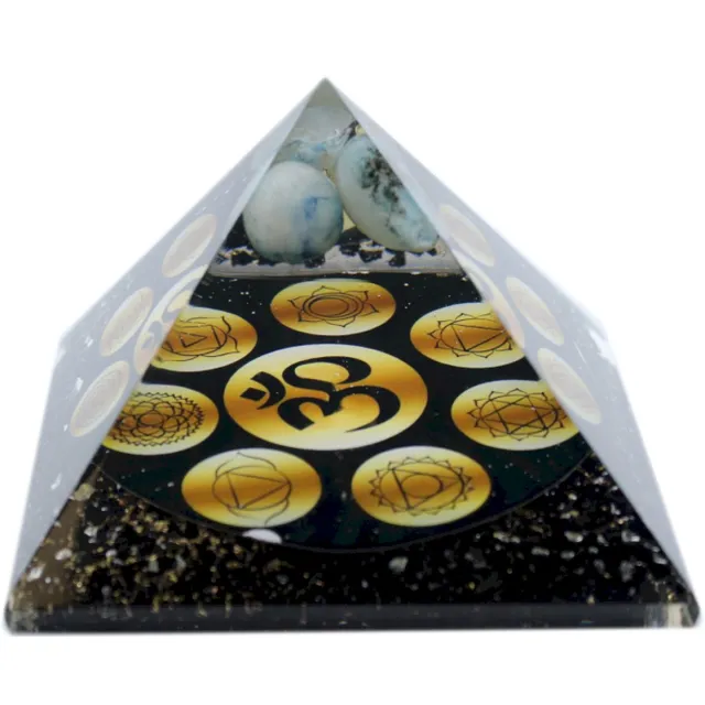 Ancient Wisdom Orgonite Piramide - Middernacht Om Chakra - 90mm Zwart & Goud