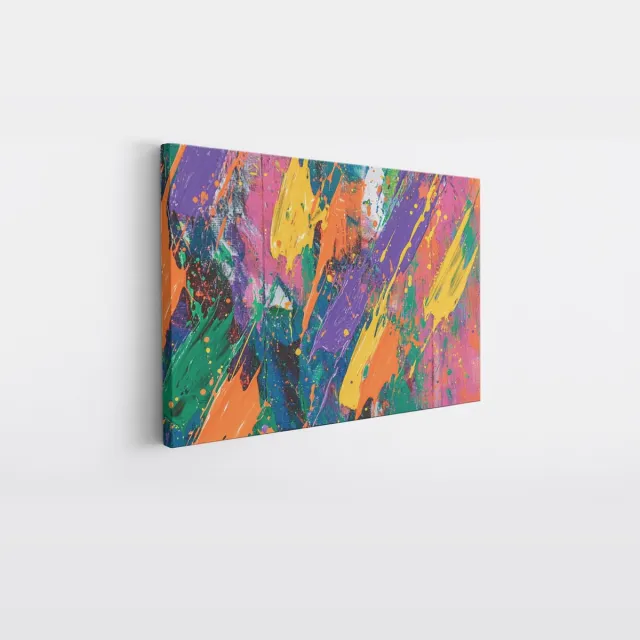 Saammp Canvas Schilderij - Kleurrijke penseelstreken - Abstract kunstwerk - 100x75 - Foto op canvas - Wanddecoratie - Muurdecoratie Woonkamer - Slaapkamer decoratie - Canvas Print Multicolor