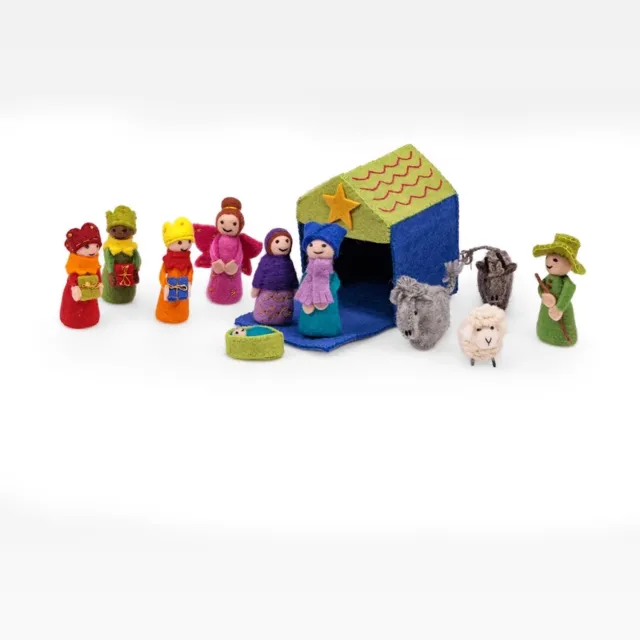Sjaal met Verhaal Mini Kerststal van vilt hoogte 15 cm - multicolor - 12 delig