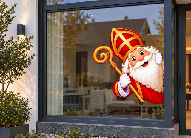 De Stickerman Sinterklaas Raamsticker 30cm Breed Herbruikbaar Weerbestendig (V27) Multi