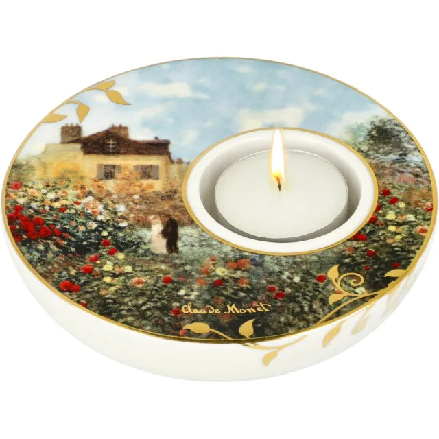 Goebel: Claude Monet Goebel - Claude Monet | Windlicht / Theelicht Het kunstenaarshuis | Porselein - 12cm - waxinelicht houder - met echt goud Divers