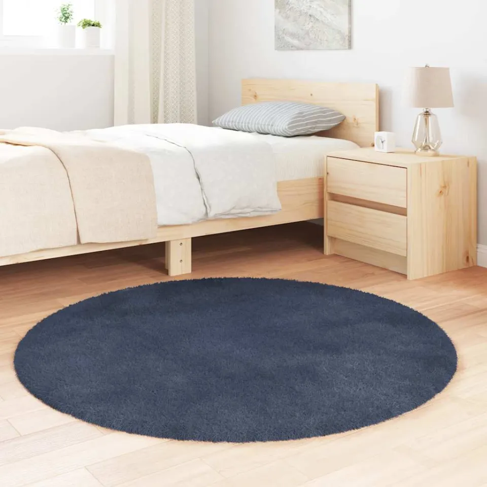 vidaXL Hoogpolig vloerkleed NAVARRA 120x120 cm polyester marineblauw, foto 3