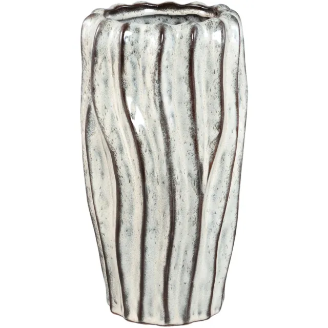 PTMD Adelina White Ceramic Vase Wavy Design Round Wit