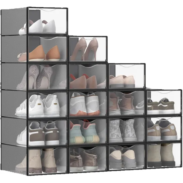 Allero Opbergdoos Schoenen - Doos - Stapelbaar - 18 stuks - Transparante Schoenendoos - Schoenen Opbergsysteem - Organizen