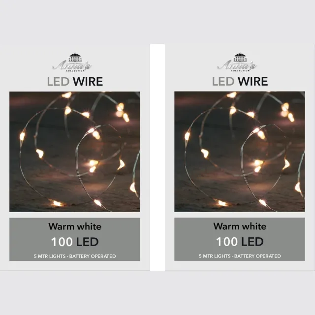 Anna's Collection Draadverlichting - 6x - lichtsnoer - 100 led lampjes - warm wit - 500 cm - batterij