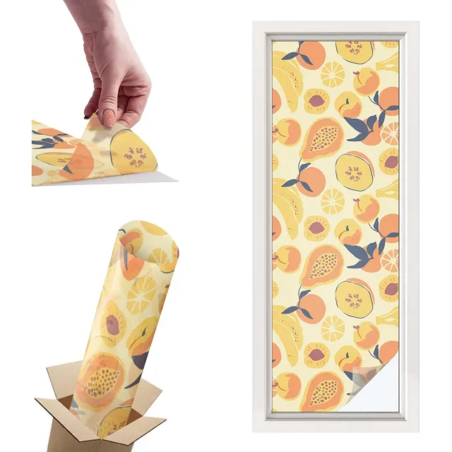 TULUP Raamfolie Anti inkijk - Sappig fruit Privacy Folie Raam - 50x146 cm - Geel Anti inkijk Folie - Raamfolie Tegen inkijk Glas in Lood - Naar de keuken, naar de eetkamer - Raamfolie Zonwering Geel - Sappig fruit