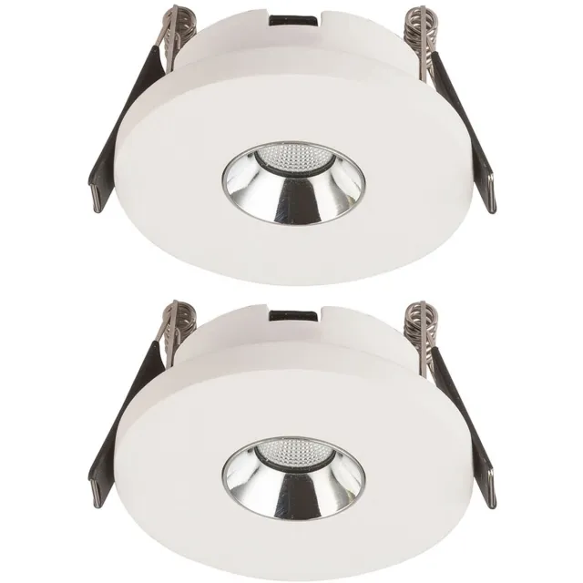 Globo Lighting Inbouwspot gips wit Inbouwkeukenlamp Plafondlamp Inbouwlamp, chroom, LED 4,2W 200Lm warm wit, DxH 9x6 cm, set van 2