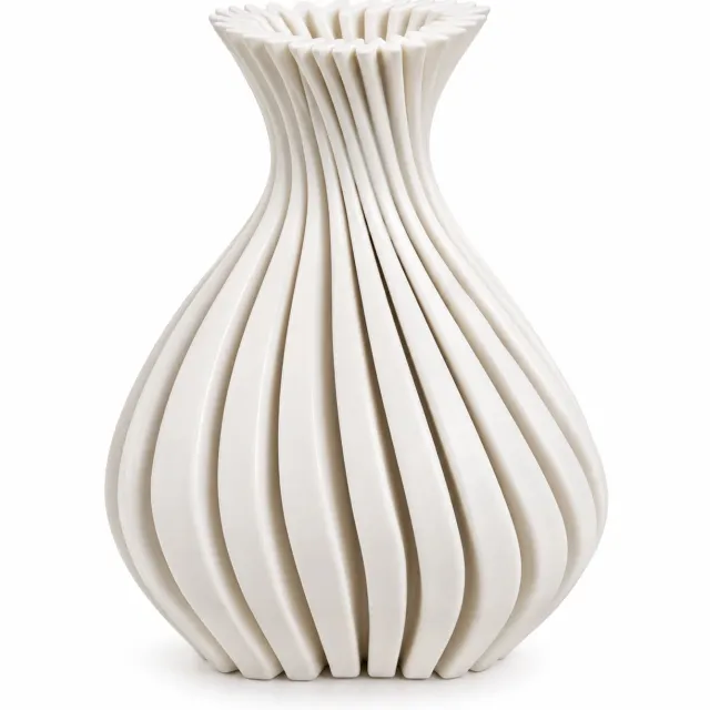 Belamonte Keramische Designvaas Twist Lichtbeige 3D Geprinte Keramiek 13 x 14 x 18 cm