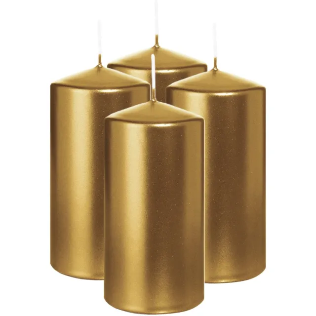 Wiedemann Cilinderkaars/stompkaars - 4x - metallic goud - 12 x 6 cm - 33 branduren - zuilkaarsen Goudkleurig