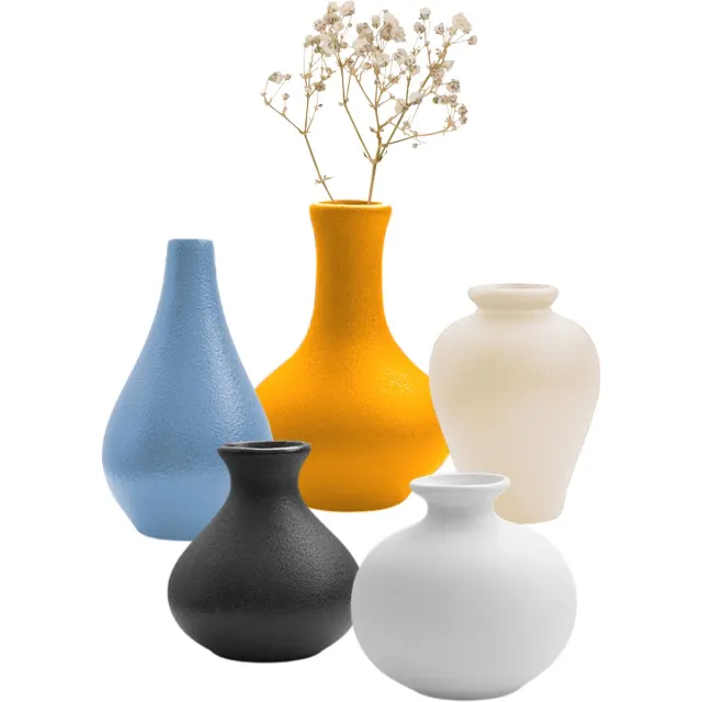 House of Husk Keramieke Vazen Set Klein - 5 Stuks - Bloemenvaas - Mini Bolvaasjes - Decoratieve Woonaccessoires - Multicolor