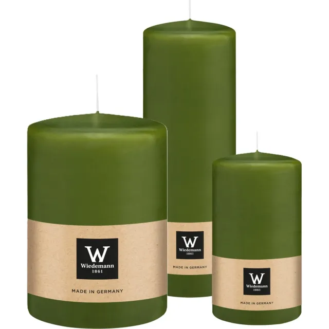 Wiedemann Cilinderkaarsen/stompkaarsen - set van 3 - olijfgroen - 7x13/10x15/7x20 cm Olijf groen
