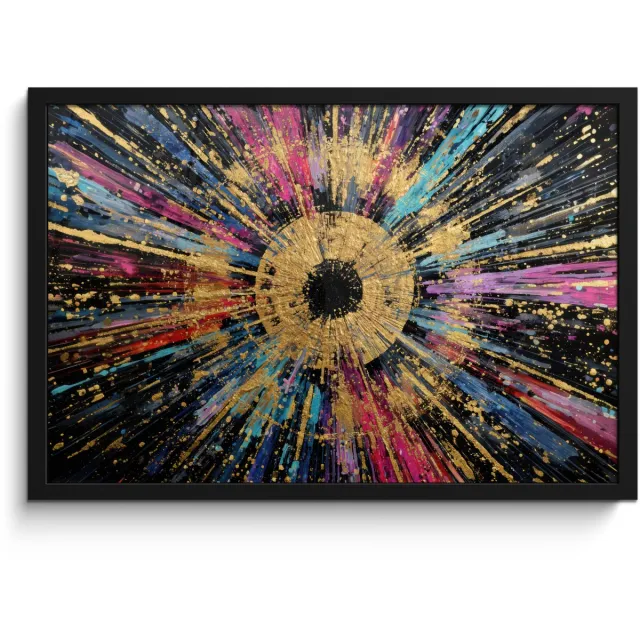 FrameYourWall Poster in lijst - Fotolijst 60x40 cm - Posters - Explosie - Goud - Kleurrijk - Abstract - Posterlijst zwart - Decoratie - Wanddecoratie woonkamer - Muurdecoratie slaapkamer