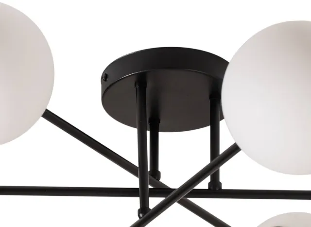 Emibig LIGHTING - plafondlamp - 6lichts - Staal, glas - H: 26 cm - E14 - zwart, wit opaal