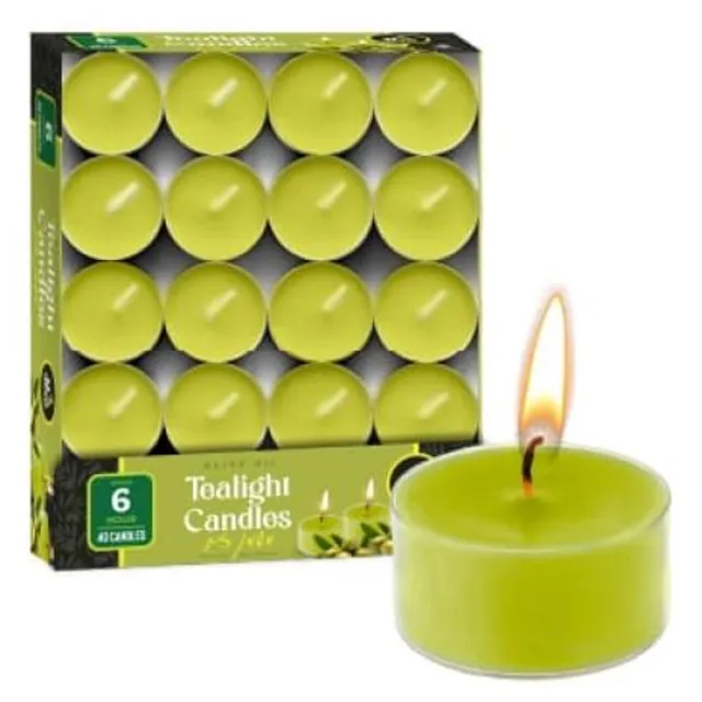 ner mitzvah Olive Oil TeaLight Candles in Clear Cups 6 Hour Burntime 40 Pack Green