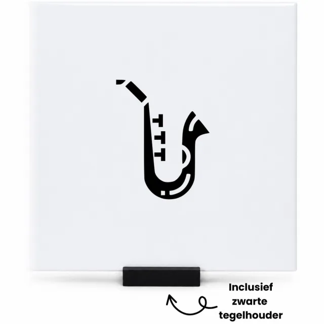 Hacebo saxofoon tegeltje met tegelhouder - Saxofoon - cadeau muziekliefhebber - tegeltjes met tekst - leuk cadeau voor je vriend om te geven - verjaardag muzikant - spreuktegels - 15x15 CM Wit