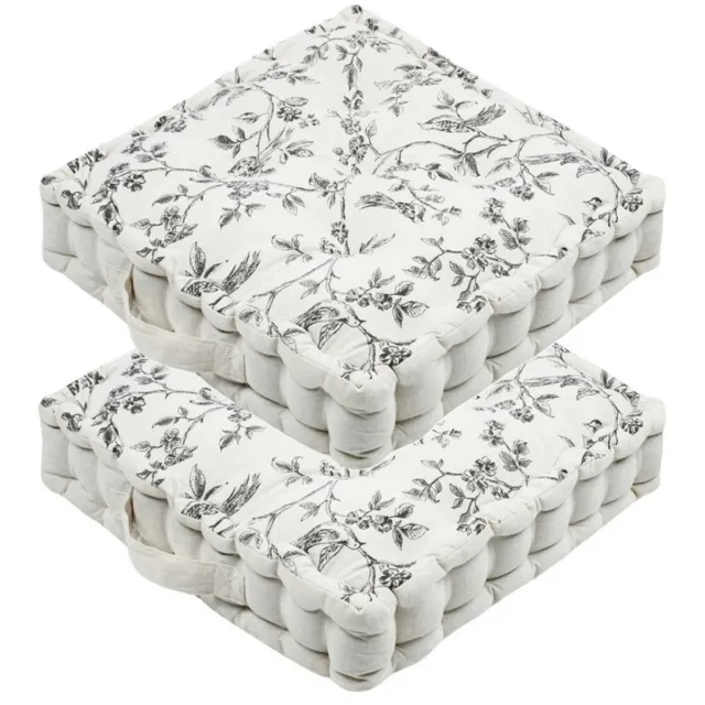 Stof Textile Vloerkussen Leaves - 2x - wit/grijs - katoen/polyester - 45 x 45 x 10 cm - vierkant - Extra dik - extra zitplaatsen Multi