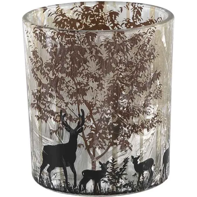 PTMD COLLECTION PTMD Yoah Windlicht met rendier tafereel - H8 x Ø7 cm - Glas - Koper