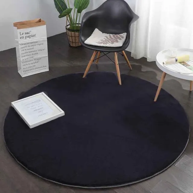 flycarpets Rond Fluffy Hoogpolig Super Zacht Effen Vloerkleed - Zwart - 160x160 cm