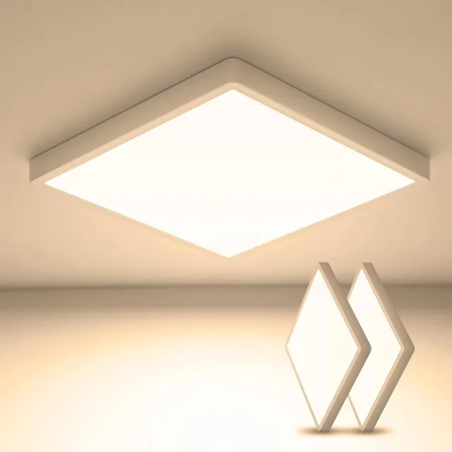 Haobosic Ultradun IP44 LED - Plafondlamp - Wit Vierkant - 24W Warm Wit - 2-pack White