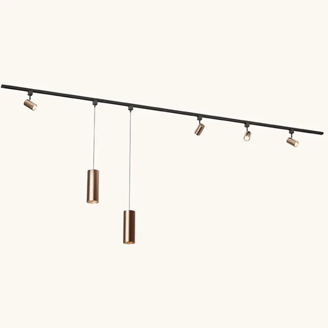 LUSENZ Railverlichting Pakket - Recht - 2x 1,5 m rail - 4 railspots - 2 hanglampen - Incl. 2700K GU10 - IP20 - Modulair - 230V - Beloria/Belano(M) - Brons Zwart / Brons