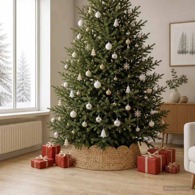 vidaXL Kerstboomkraag Rond Naturel Dia. 90 x 28 cm Waterhyacint