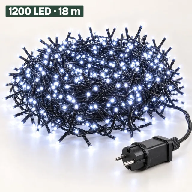 Levano Kerstverlichting Buiten - 1200 LED 18 m Koud Wit - Kerstboomverlichting - Clusterverlichting - Kerstlampjes - Lichtsnoer Binnen en Buiten - Lichtslinger Binnen - Kerstlichtjes - Buitenverlichting Kerst - LED Kerstverlichting met Timer