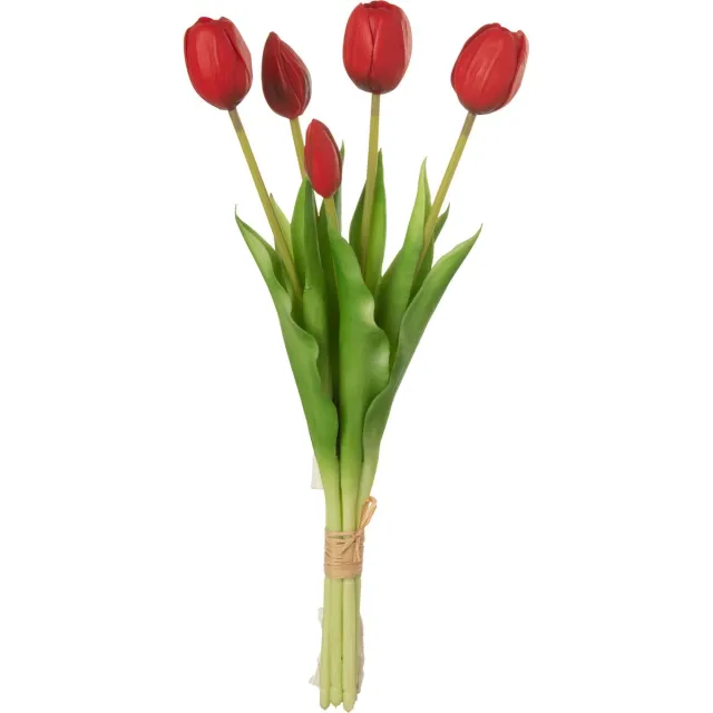 J-Line boeket Tulpen 7 stuks - kunststof - rood - medium
