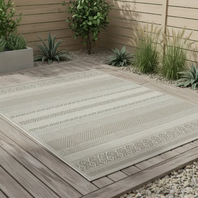 TapisTrend Designer tapijt Beige 80x150 cm Binnen-/buitenkleed met geometrische ruit- en chevronstrepen voor terras en woonkamer