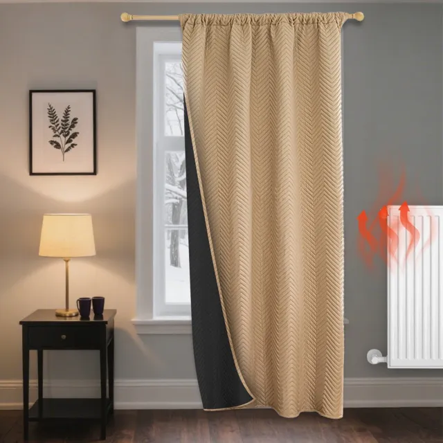 Qelus Panelen Verduisterend Gordijn - Blackout Effen Gordijnen - Thermisch Isolerend en Geluidswerend - Warmte & Koudeblokkerend Overgordijnen- Voor Woonkamer & Slaapkamer, B 140 x H245cm -1 stuk (Beige)