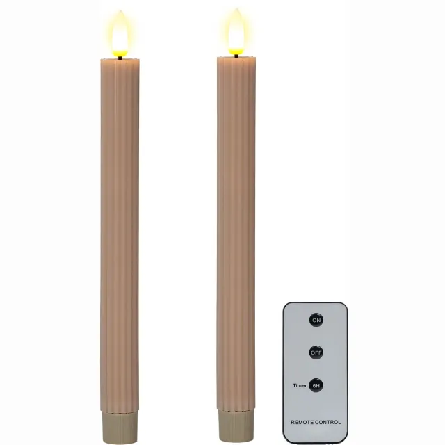 OMNIEXA LED Kaarsen met Afstandsbediening en Timer - Dinerkaarsen Set van 2 - Taupe - 24,5 cm Grijs