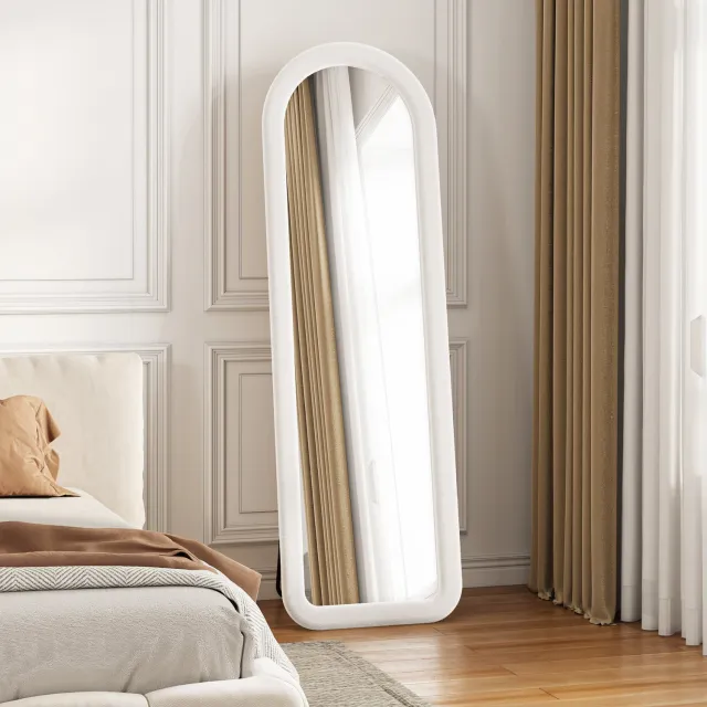Solvenrik Passpiegel 160x50 cm – Staande Spiegel met Zachte Fluwelen Rand – Volledige Lengte – Voor Slaapkamer, Hal en Kleedkamer Wit