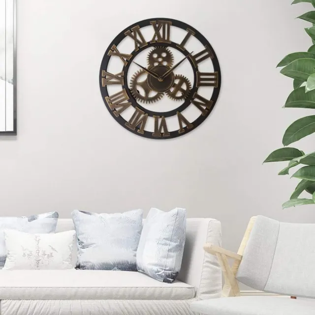 Taodyans Stille Wandklok Vintage Romeinse Cijfers 40cm Niet Tikken Hout Skelet Decoratieve Klok Woonkamer Keuken Cafe Hotel Kantoor Home Decor Gift (Gear) Bruin