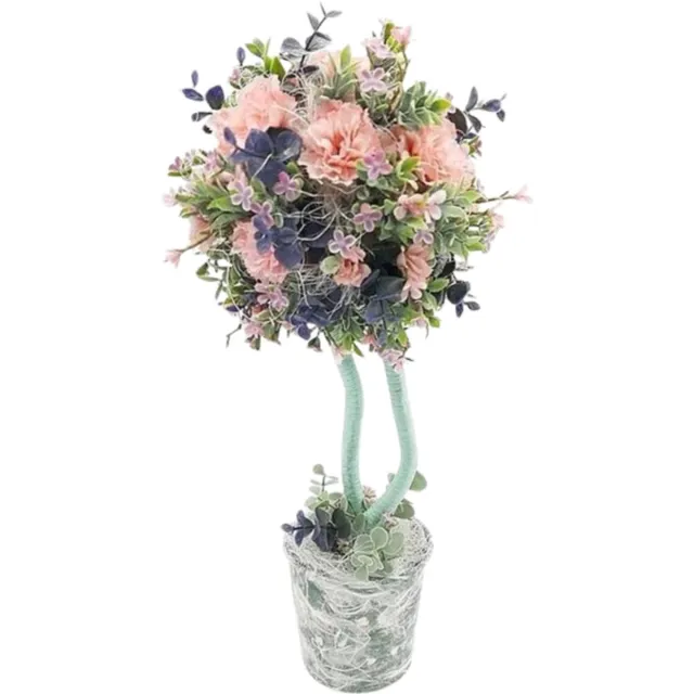 Lana's flowers & gifts Luxe Zijden Boeket op Stam - 45cm - Kunstbloemen Pastel Roze & Perzik - Decoratieve Bolvormige Topiary in Pot - Kunstplant voor Binnen & Kantoor