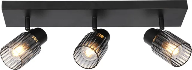 Olucia OMER - Plafondlamp - Grijs / Zwart - 3L - Vorm: Rechthoek