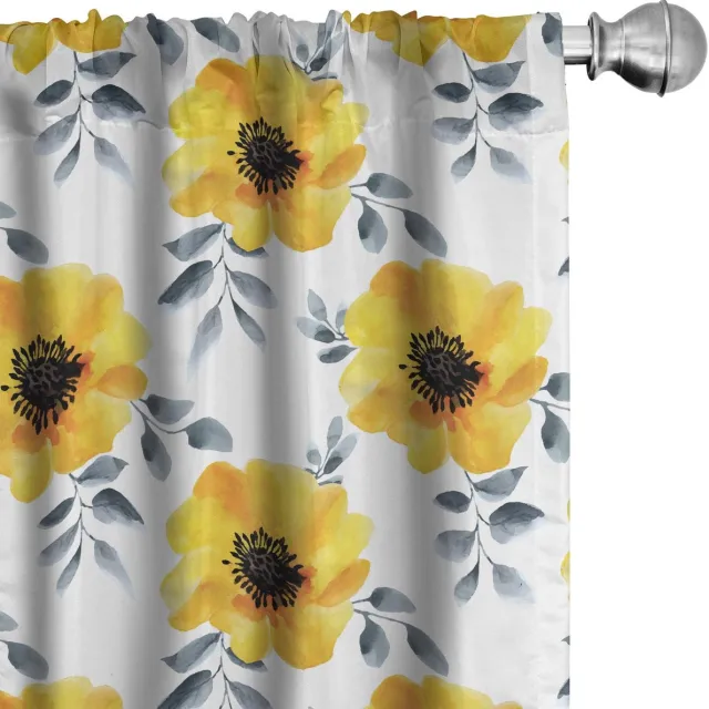 ABAKUHAUS Gordijnen – 2-delige set 75x245 cm – microvezel, klaproosbloemen Aarde Geel en Wit