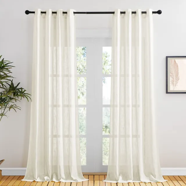 Unyqoos ® Elegante Linnenlook Gordijnen voor Woonkamer en Balkondeur, Set van 2, Lichtbeige, 240 x 132 cm wit