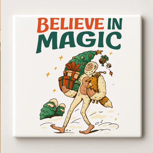 Nevolis Believe in Magic Kerst Tegel – 15x15 cm Feestelijke Keramische Wandtegel – Sprookjesachtige Winterdecoratie Cadeau voor Kerstliefhebbers Multi Color