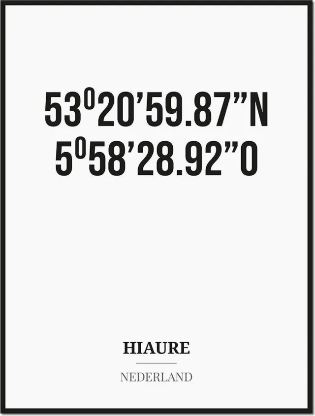Studio216 Poster/kaart HIAURE met coördinaten zwart, wit