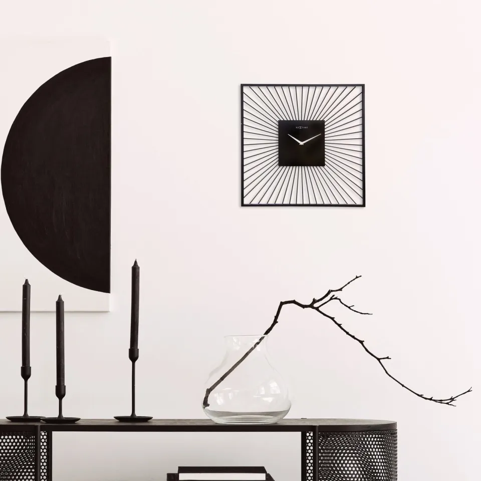 NeXtime Wandklok 45x45x15cm - Geruisloos - Zwart - Metaal - "Vasco Square", foto 6