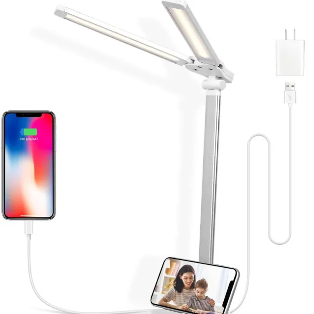 RFWR Dimbare LED-bureaulamp met Dual-Head en Touch Control – 25 Verlichtingsmodi voor Lezen en Werken Wit