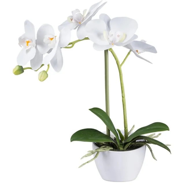 Kopu Kunstorchidee 33 cm - Set van 2 - Wit - Witte pot - Phalaenopsis