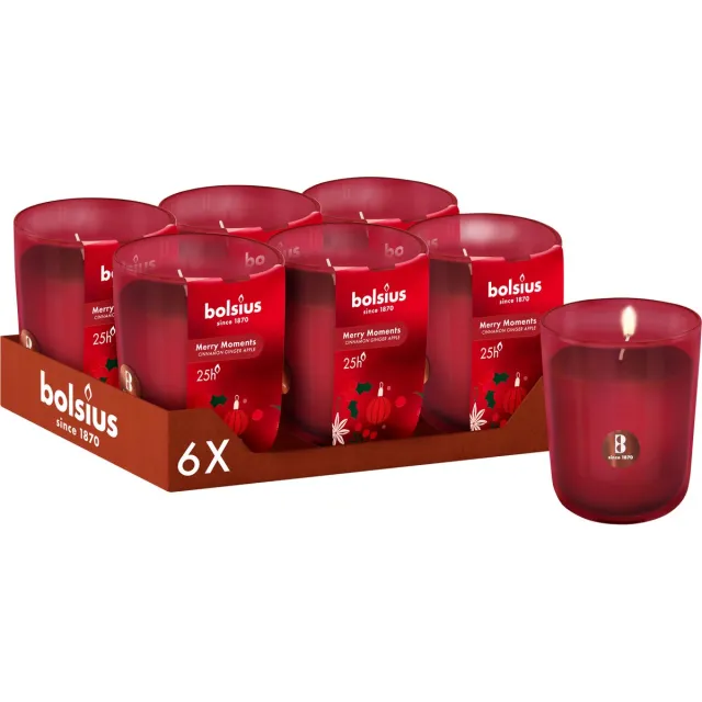 Bolsius True Glow - 6 Geurkaarsen - Merry Moments - Rood- Voordeelverpakking - Geur Kaars