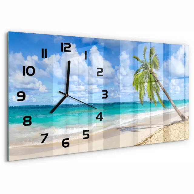 TULUP Wandklok - Tropisch strand Decoratieve Glazen Klok - 60x30 cm - Groente Glazen Wandklok Design - Zwarte handen - Rechthoekige Klok - Glazen Klok Met Print - Wandklok Glas Met Motief