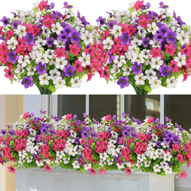 Cosensi Kunstbloemen Boeket voor Balkon en Tuin in Paars, Roze en Wit met UV-Bescherming Any