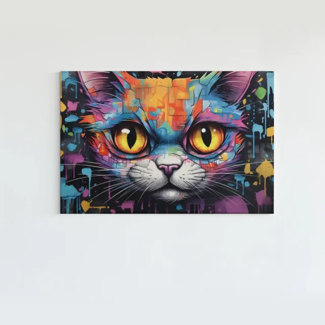 Trendex Global Canvas Schilderij – Kleurrijk Gezicht van een Kat – 150x100x2 cm – Moderne Wanddecoratie