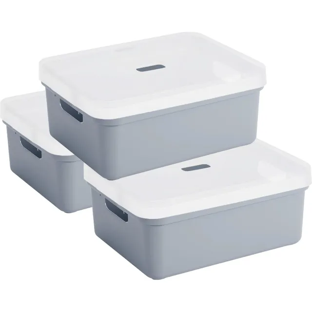 Sunware opbergbox - 3x stuks - 24 liter - donkerblauw - kunststof - transparante deksel - 45x35x18 cm - Sigma serie