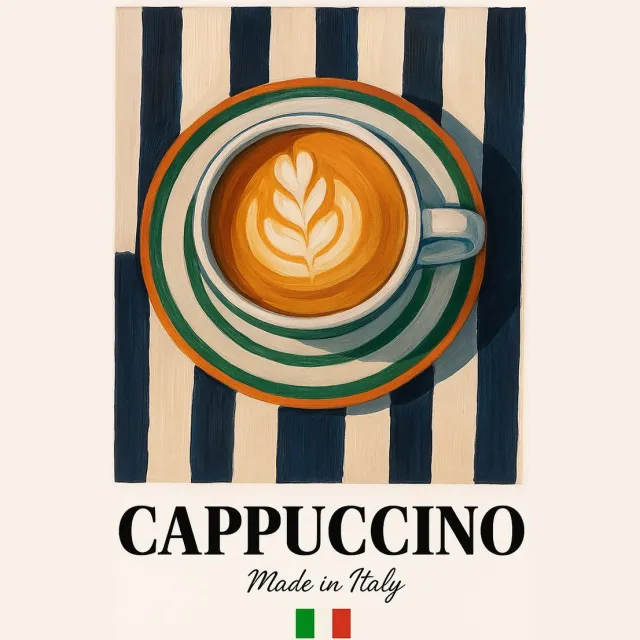 Poster Cappuccino Poster Ingelijst A3 – Italiaanse Koffie Illustratie – Vintage Keukendecoratie – Made in Italy – Inclusief Zwarte Lijst Multi colour